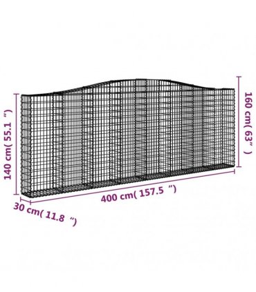 vidaXL Arched Gabion Basket 400x30x140/160 cm Galvanised Iron