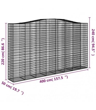 vidaXL Arched Gabion Basket 400x50x220/240 cm Galvanised Iron