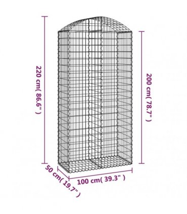 vidaXL Arched Gabion Basket 100x50x200/220 cm Galvanised Iron