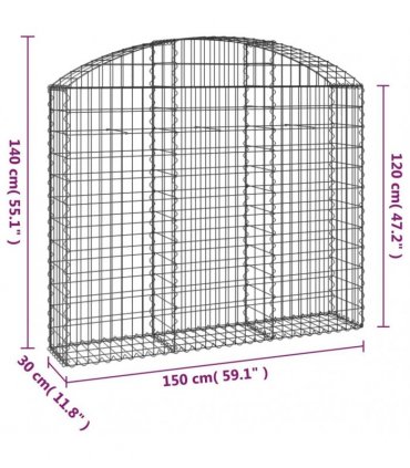 vidaXL Arched Gabion Basket 150x30x120/140 cm Galvanised Iron