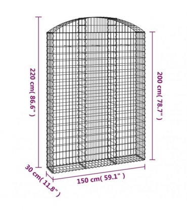 vidaXL Arched Gabion Basket 150x30x200/220 cm Galvanised Iron