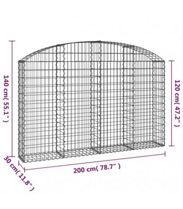 vidaXL Arched Gabion Basket 200x30x120/140 cm Galvanised Iron
