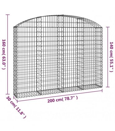 vidaXL Arched Gabion Basket 200x30x140/160 cm Galvanised Iron