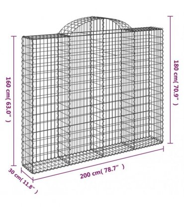 vidaXL Arched Gabion Basket 200x30x160/180 cm Galvanised Iron