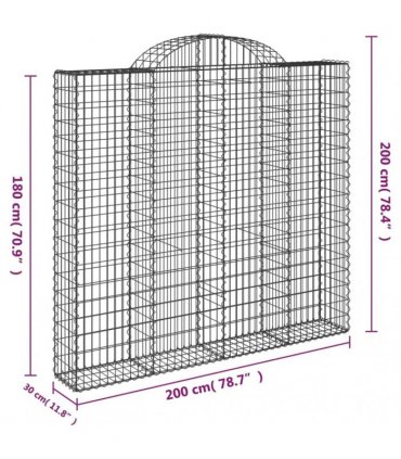 vidaXL Arched Gabion Basket 200x30x180/200 cm Galvanised Iron
