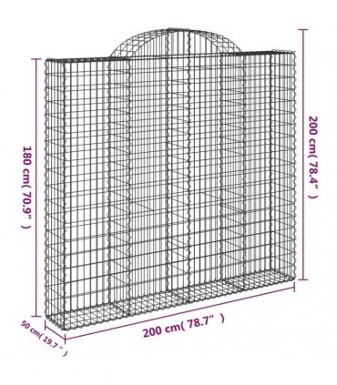 vidaXL Arched Gabion Basket 200x50x180/200 cm Galvanised Iron