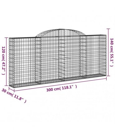 vidaXL Arched Gabion Basket 300x30x120/140 cm Galvanised Iron
