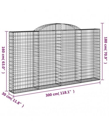 vidaXL Arched Gabion Basket 300x30x160/180 cm Galvanised Iron
