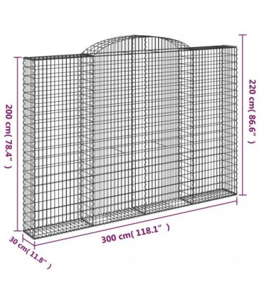 vidaXL Arched Gabion Basket 300x30x200/220 cm Galvanised Iron