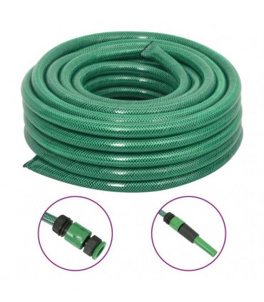vidaXL Garden Hose with Fitting Set Green 0,75" 10 m PVC