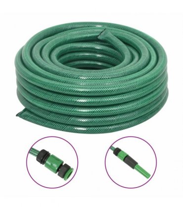 vidaXL Garden Hose with Fitting Set Green 0,75" 30 m PVC