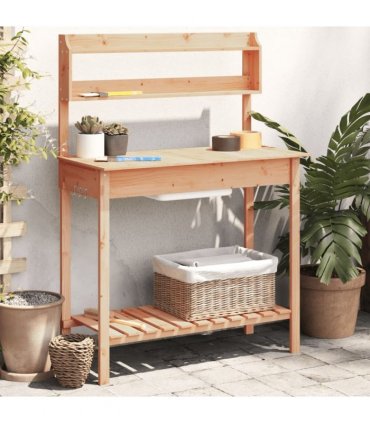 vidaXL Potting Table with Sink Brown 147,5x44x139,5 cm Solid Wood Fir