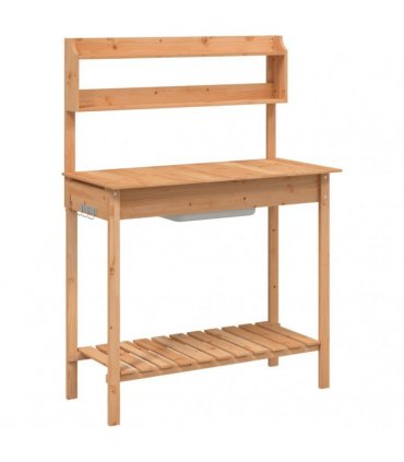 vidaXL Potting Table with Sink Brown 147,5x44x139,5 cm Solid Wood Fir
