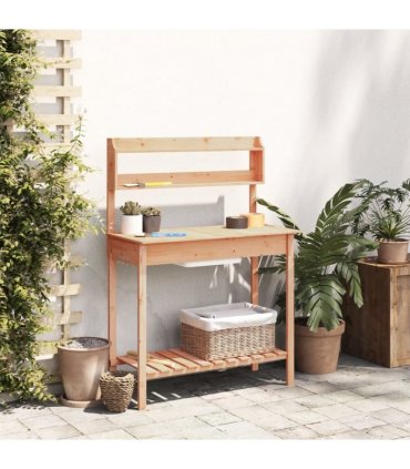 vidaXL Potting Table with Sink Brown 147,5x44x139,5 cm Solid Wood Fir