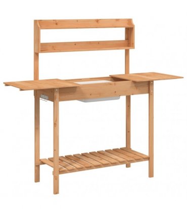 vidaXL Potting Table with Sink Brown 147,5x44x139,5 cm Solid Wood Fir