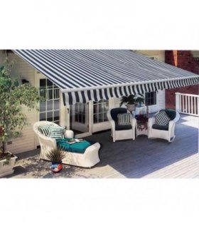 vidaXL Manual Awning 3 x 2.5 m Blue and White Stripe 100% Polyester
