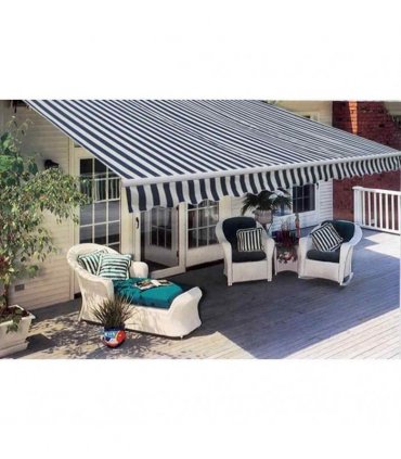 vidaXL Manual Awning 3 x 2.5 m Blue and White Stripe 100% Polyester