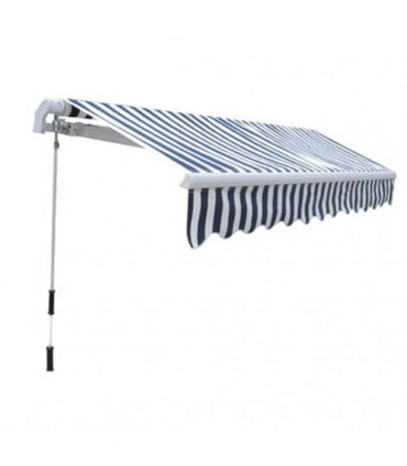 vidaXL Manual Awning 3 x 2.5 m Blue and White Stripe 100% Polyester