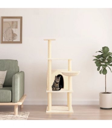vidaXL Cat Tree with Sisal Scratching Posts Cream 132 cm