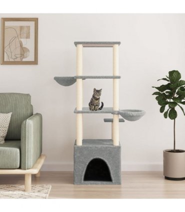 vidaXL Cat Tree with Sisal Scratching Posts Light Grey 147 cm