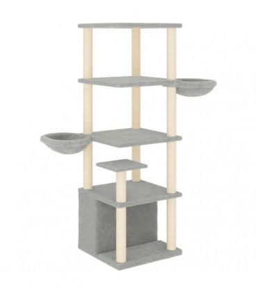 vidaXL Cat Tree with Sisal Scratching Posts Light Grey 147 cm