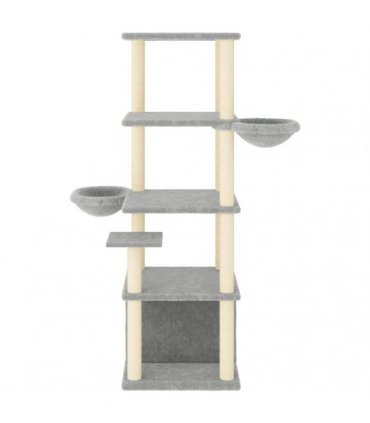vidaXL Cat Tree with Sisal Scratching Posts Light Grey 147 cm