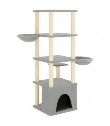 vidaXL Cat Tree with Sisal Scratching Posts Light Grey 147 cm
