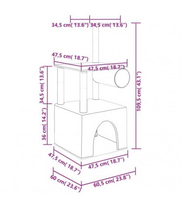 vidaXL Cat Tree with Sisal Scratching Posts Cream 109,5 cm