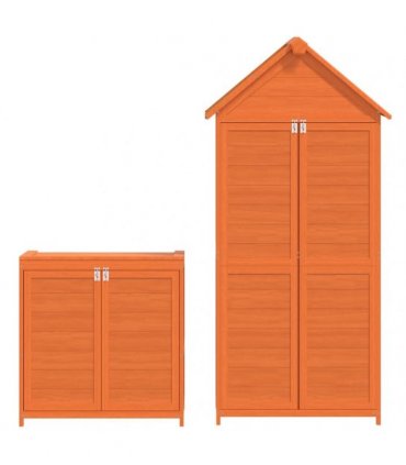 vidaXL 2 Piece Garden Tool Shed Set Brown Solid Wood Pine
