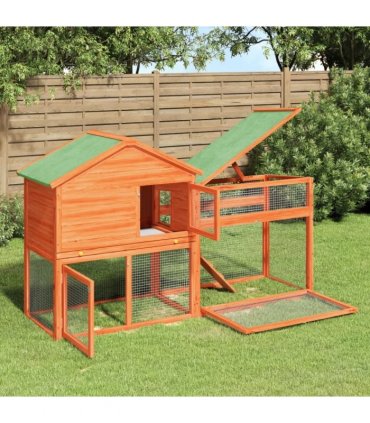 vidaXL Rabbit Hutch Brown 185,5x60,5x109,5 cm Solid Wood Pine