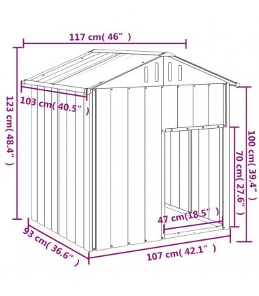 vidaXL Dog House with Roof Light Grey 117x103x123 cm Galvanised Steel
