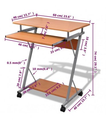 vidaXL Compact Computer Desk with Pull-out Keyboard Tray Brown
