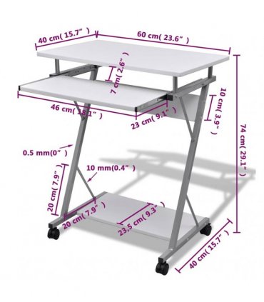 vidaXL Compact Computer Desk with Pull-out Keyboard Tray White
