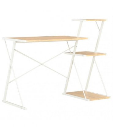 vidaXL Desk with Shelf White and Oak 116x50x93 cm