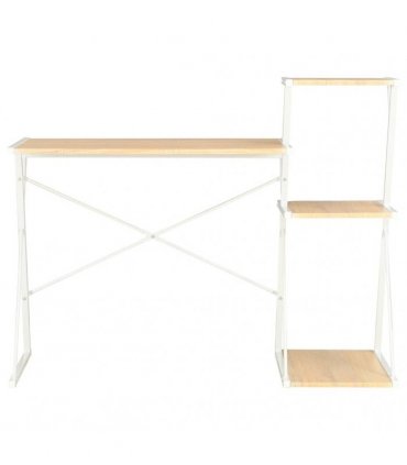 vidaXL Desk with Shelf White and Oak 116x50x93 cm