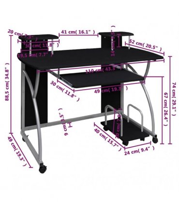 vidaXL Computer Desk Black 110x52x88.5 cm Engineered Wood