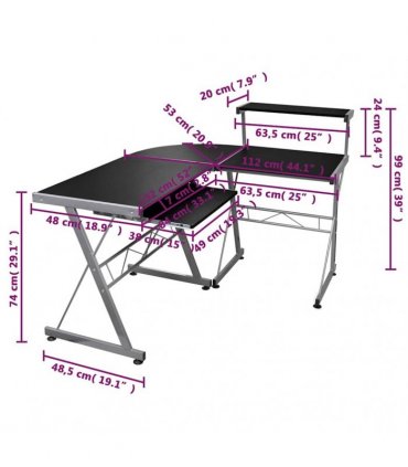 vidaXL Corner Computer Desk Black 132x112x99 cm Engineered Wood