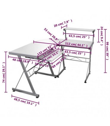 vidaXL Corner Computer Desk White 132x112x99 cm Engineered Wood