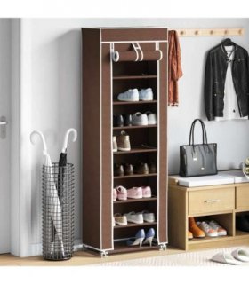 vidaXL Fabric Shoe Cabinet with Cover 57 x 29 x 162 cm Brown