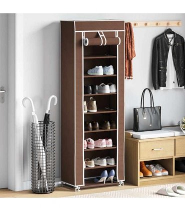 vidaXL Fabric Shoe Cabinet with Cover 57 x 29 x 162 cm Brown