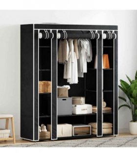 vidaXL Fabric Wardrobe with Compartments and Rods 45x150x176 cm Black