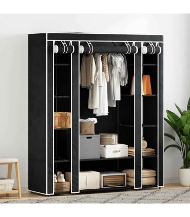 vidaXL Fabric Wardrobe with Compartments and Rods 45x150x176 cm Black