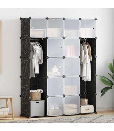 vidaXL Modular Cabinet with 14 Compartments Black and White 37 x 146 x 180,5 cm