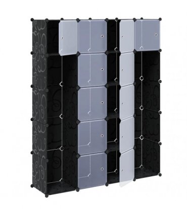 vidaXL Modular Cabinet with 14 Compartments Black and White 37 x 146 x 180,5 cm