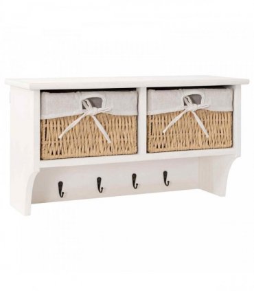 vidaXL Wall Shelf White 60x23,5x33 cm Paulownia Wood