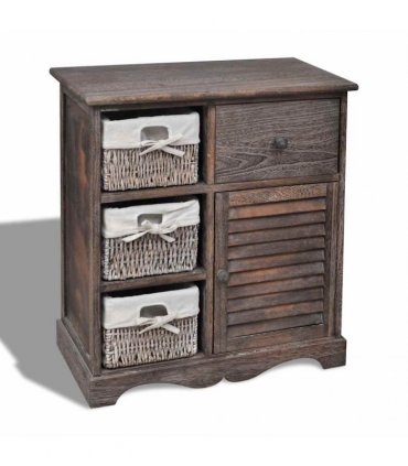 vidaXL Wooden Cabinet 3 Left Weaving Baskets Brown