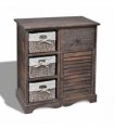 vidaXL Wooden Cabinet 3 Left Weaving Baskets Brown