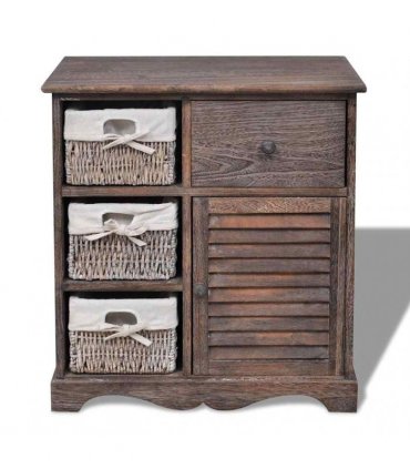 vidaXL Wooden Cabinet 3 Left Weaving Baskets Brown