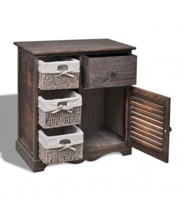 vidaXL Wooden Cabinet 3 Left Weaving Baskets Brown