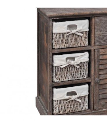 vidaXL Wooden Cabinet 3 Left Weaving Baskets Brown